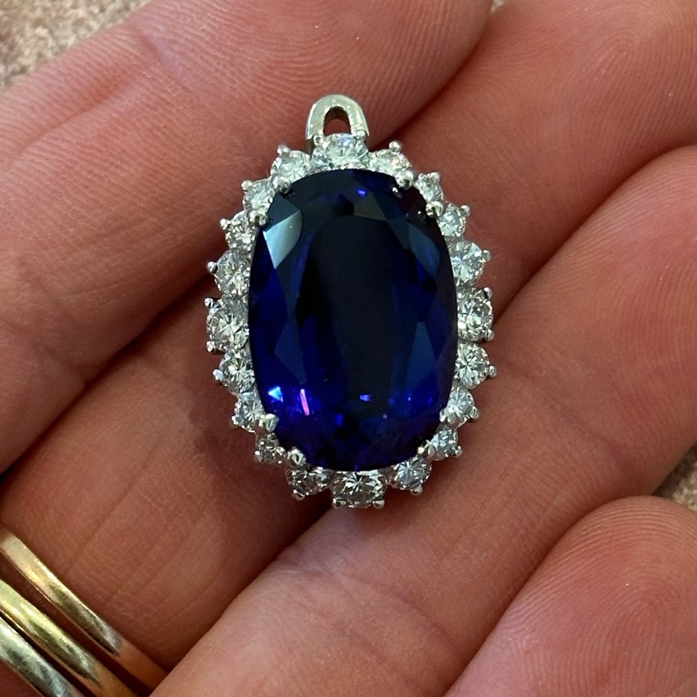Platinum Tanzanite Diamond Enhancer Pendant Necklace Oval Brilliant Cut Diamond